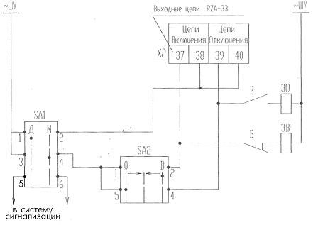 РЗА-33 - схема подключения к катушкам управления